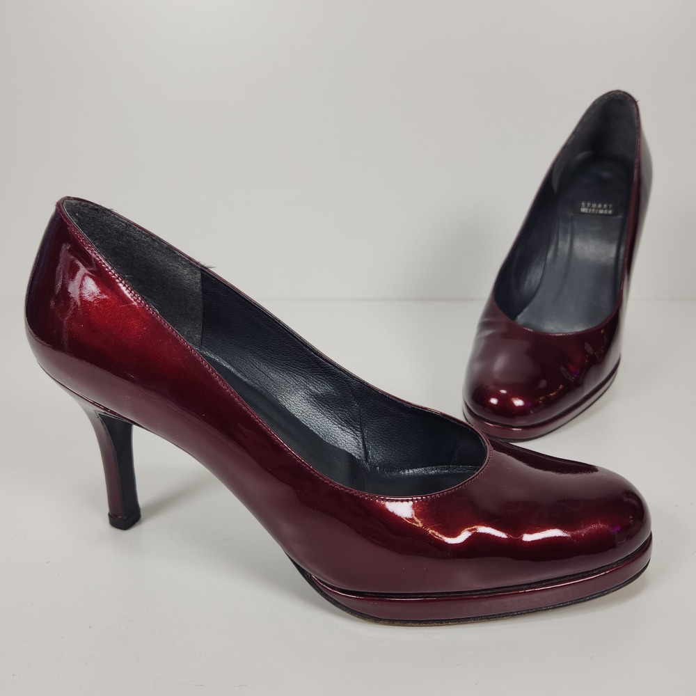 Stuart Weitzman US Size 6.5B  Burgundy Red Wine Patent Leather Pumps 3 Inch Heel